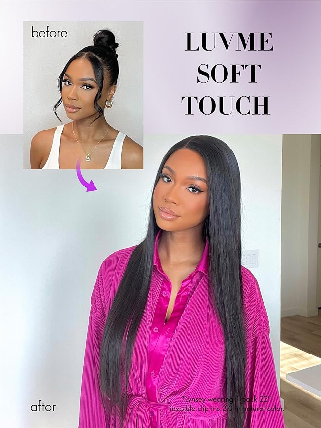 LUVME Invisible Clip in Hair Extensions Silky Straight Real Human Hair, Remy Hair Clip ins for Women, Natural Human Hair, 24 inch 110g 6Pcs, Natural Black