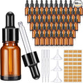 Lallisa 100 Pack Essential Oil Dropper Bottle 10 ml (1/3 Oz) Glass Dropper Bottles DIY for Diy essential Oil Perfume with 5 Funnels 5 Pipettes 3ml 100 Labels for Bathrooms, Hotels, Labs (Amber)