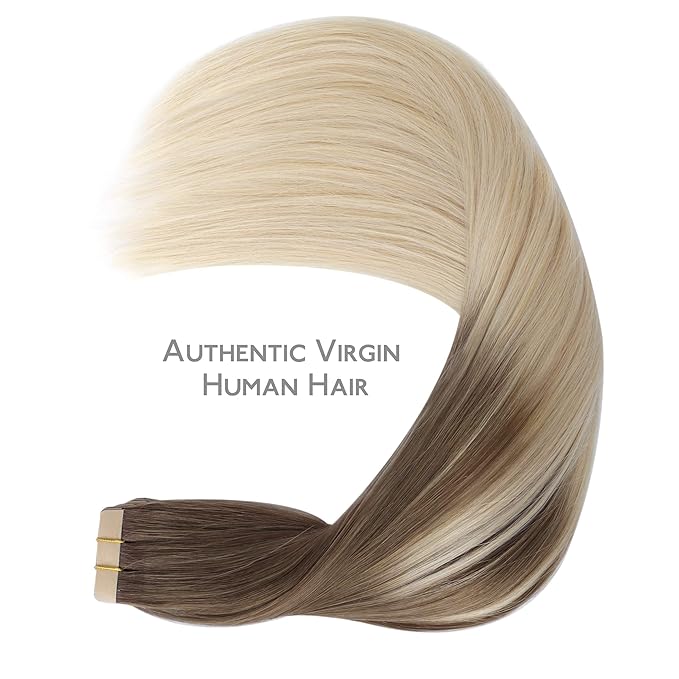 WENNALIFE Tape in Hair Extensions Human Hair, 20pcs 50g 22 inch Sandy Brown to Platinum Blonde Extensions Real Human Natural Straight Tape in Invisible Human Hair Extensions