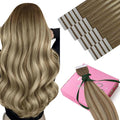 YoungSee Human Hair Tape in Extensions Balayage Invisible Tape in Hair Extensions Human Hair Light Brown Ombre Blonde Tapes ins Human Hair Long Hair Extension 24 Inch 20pcs Hair Extension Tape-in 50g