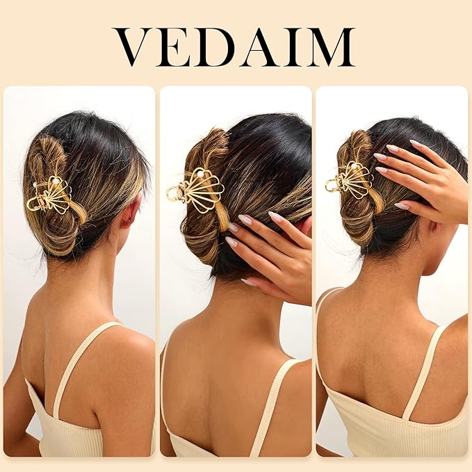 Gold Pearl Hair Clip for Women Double Row Small Claw Clips for Thin/Medium Fine Hair - Nonslip Jaw Clips