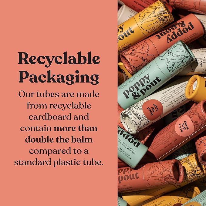 Jumbo Lip Balm Gift Set (5-Pack) | Poppy & Pout All Natural Lip Balms & Moisturizers | Hydrates with Beeswax, Vitamin E, Organic Coconut Oil | Cruelty-Free | Lip Balm in Recyclable Cardboard Tube