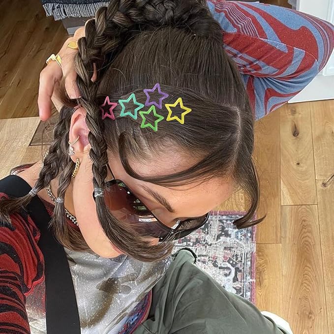 Star Hair Clips Multiple Colors Snap Hair Barrettes Non Slip Star Hair Accessories Metal Hair Clips for Girls Women -50PCS 1.18"