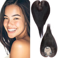 Real Human Hair Topper for Thinning Hair Women Clip in Straight Hairpiece Silk Base Natural Black 10 in