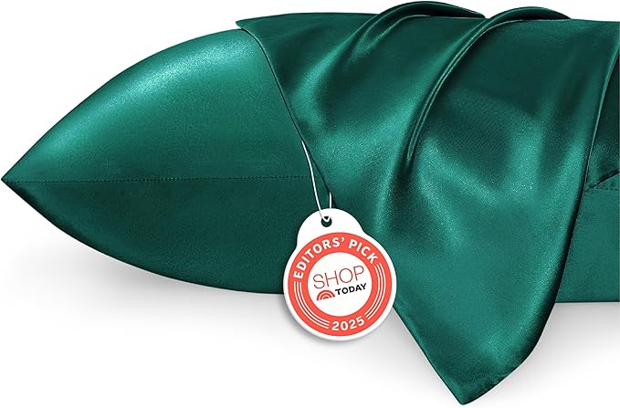 Bedsure Satin Pillowcase 2 Pack Similar to Silk Pillow Cases Standard Size, Pillow Case with Envelope Closure,Green Home Decor Gifts for Women Men, Dark Green, 20x26 Inches, 2pcs