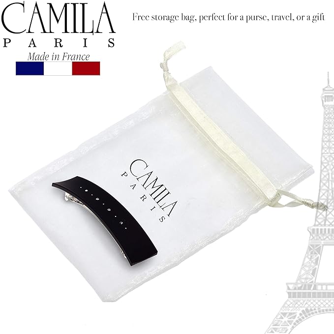 Camila Paris CP2652 French Hair Barrette Clip for Girls, Black, Metal Automatic Clasp Strong Hold Grip Hair Clips for Women, No Slip and Durable Styling Girls Hair Accessories, Made in France
