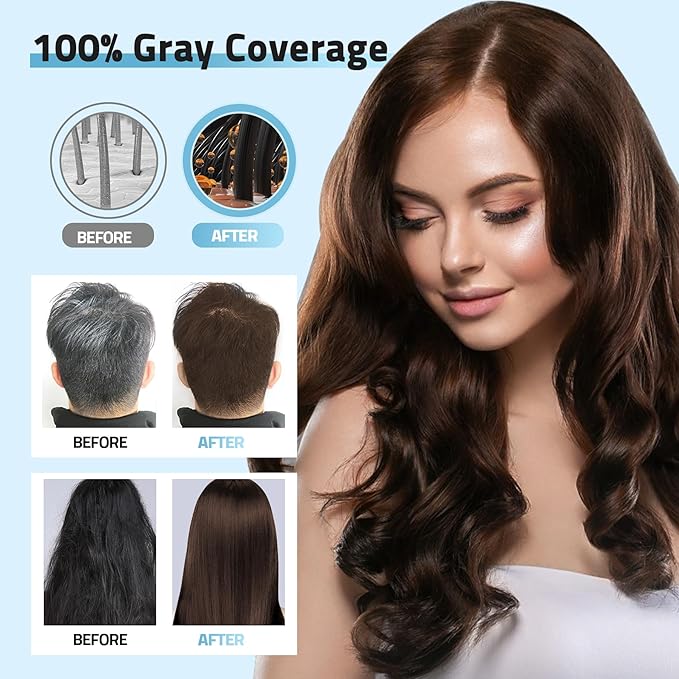 Dark Brown Hair Dye Shampoo 3 in 1 for Women & Men, 100% Hair Color for Gray Hair Coverage - Natural Plant -Champu Para Canas, Champu Para Pintar el Pelo