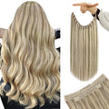 YoungSee 120G Wire Hair Extensions Highlights Invisible Wire Human Hair Extensions Highlight Light Brown With Blonde Fish Line Hair Extension Human Hair 18Inch