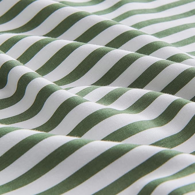 JELLYMONI 100% Natural Cotton Striped Standard Pillowcases Set, 4 Pack White and Grey and Green Stripes Pillow Covers with Envelope Closure(Pillows are not Included)