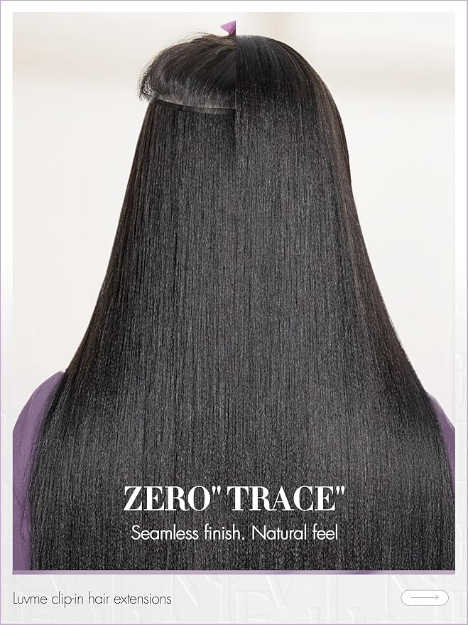 LUVME Yaki Straight Seamless 70g 4Pcs Clip in Hair Extensions Full Max with 20inch Remy Human Hair Clip ins Extensions, Natural Black 100% Real Soft Hair