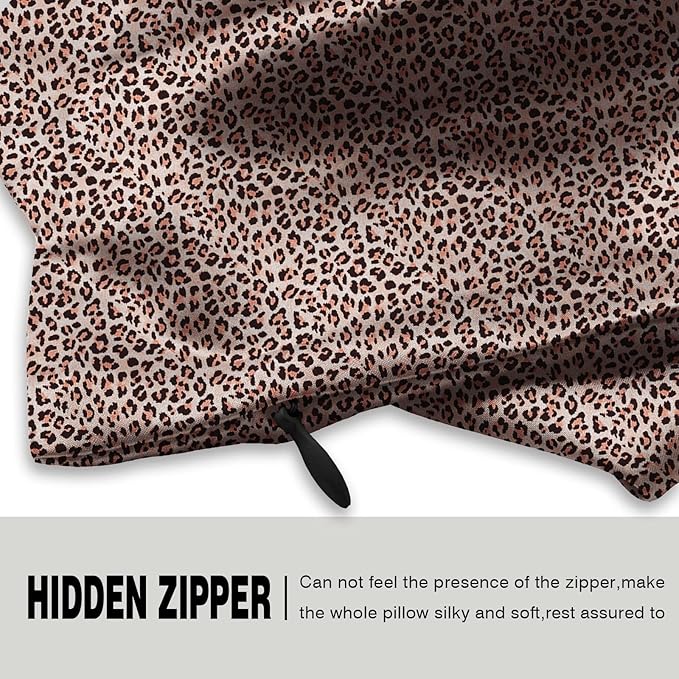 Mulberry Silk Pillowcase for Hair and Skin Queen Size Leopard Print Silk Pillow Cases with Zipper Soft Breathable Smooth Cooling Silk Pillow Covers for Sleeping (Taupe Leopard,20"X 30",1Pcs)