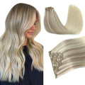PINKPEARL Clip in Hair Extensions Straight Human Hair #18/22/60 Balayage Ash Blonde to Golden Blonde and Platinum Blonde 7pcs 120g 20 Inch Real Hair Clip in Extensions(#18/22/60-20)