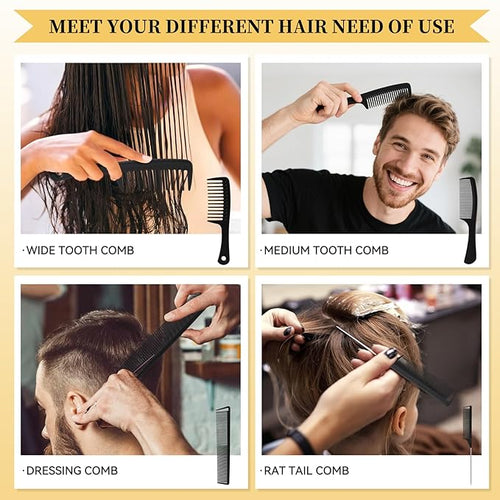 4PCS Combs for Women and Men, Professional Comb Set for Braiding Cutting Barber Styling Curly Parting, Wide Tooth Rat Tail Fine Tooth Hair Combs Kit for All Hair Types