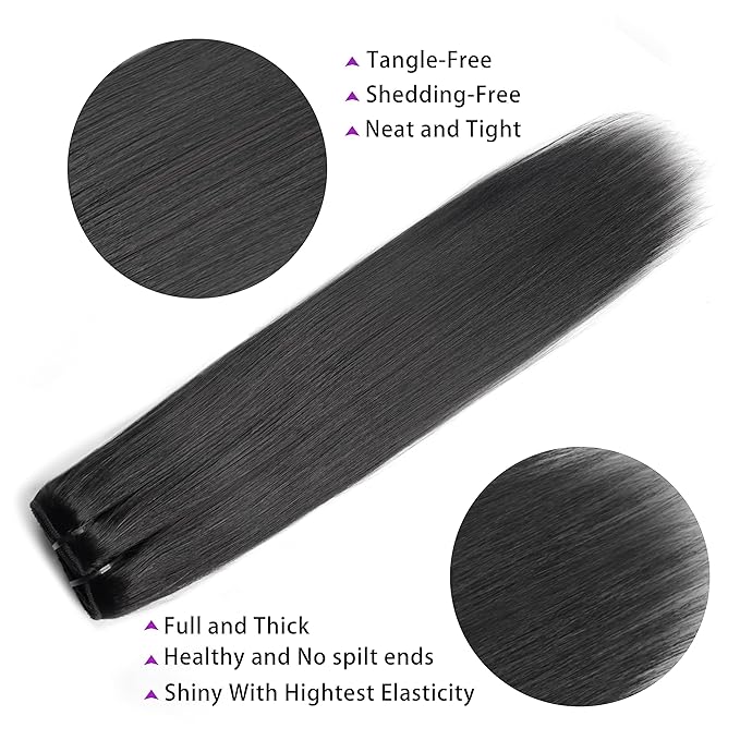 Yaki Straight Clip in Hair Extensions Real Human Hair Clip Ins Brazilian Virgin Hair clip ins Yaki Straight Clip On Hair Extensions 8pcs with 18Clips 120G/pack (22 Inch)