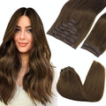 GOO GOO Clip in Hair Extensions Real Human Hair, Remy Human Hair Extensions Clip ins for Women, Natural Human Hair, 24inch 150g 9Pcs, #4A Chocolate Brown