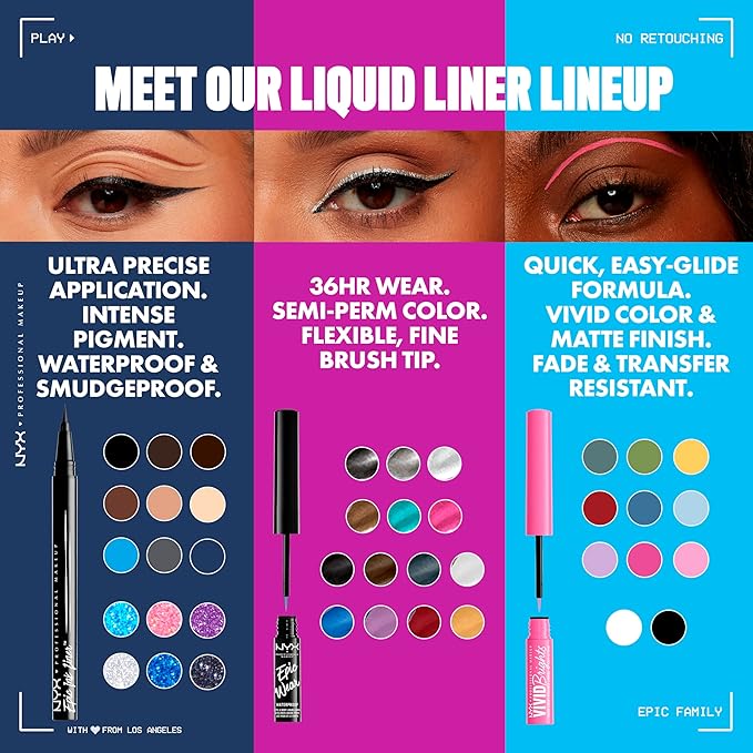 NYX PROFESSIONAL MAKEUP Epic Ink Glitz Liner, Waterproof Metallic Liquid Eyeliner with Vegan Formula - Shimmer Stitch (Shimmer Mauve Purple)