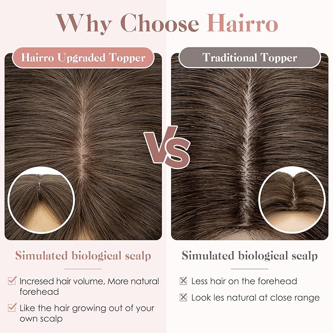 Hairro Human Hair Toppers Free Parted, 3.5x4.7" Base Hand-wovened 100% Real Hairpieces, with Invisible Clips-in for Women, for High Hairline/Adding Volume on Top, 12 Inch Cocoa Brown