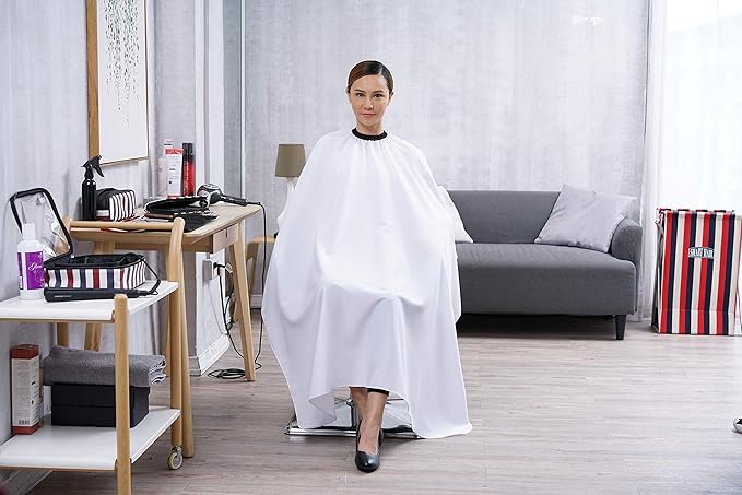 Professional Salon Cape Polyester Haircut Apron Barber Cape,54”x62”,White,C026005B