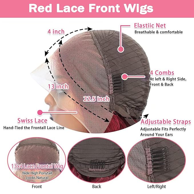 99J Burgundy Wig Human Hair 13x4 Body Wave Lace Front Wigs Human Hair 180 Density Pre Plucked Glueless Wine Red Colored Lace Front Wig for Women 28inch