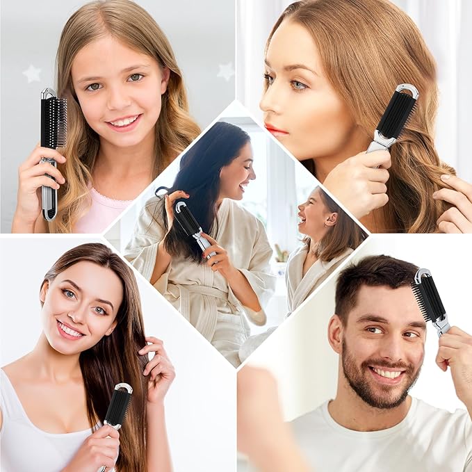 Nuenen 4 Pcs Folding Hair Brush with Mirror Portable Mini Hair Brush Small Compact Pocket Comb for Family Travel Car Gym Wig Bag Purse Gift Women (Silver)