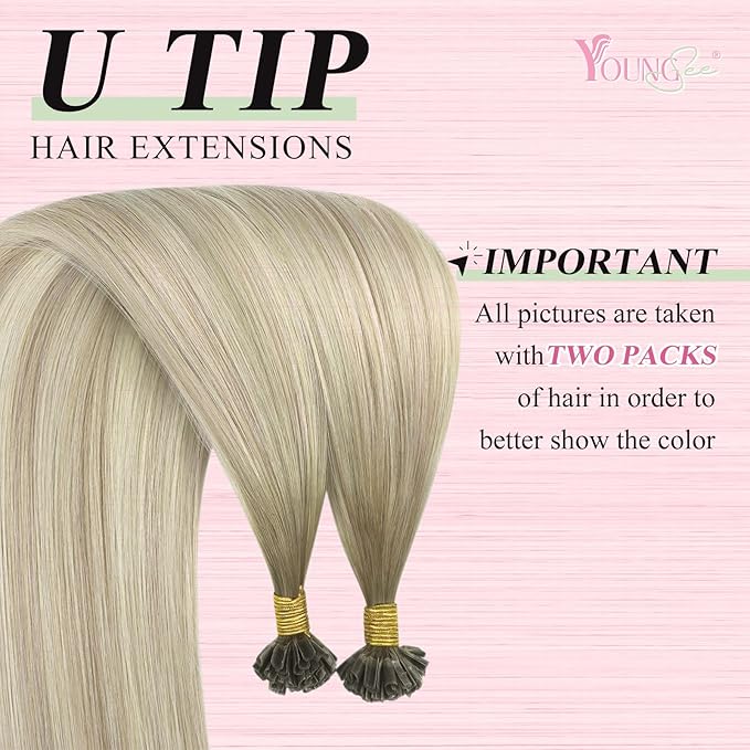 YoungSee Utip Balayage Hair Extensions Real Human Hair Balayage Ash Blonde Ombre Platinum Ombre U Tip Hair Extensions Hot Fusion 18In 1G/S 50G