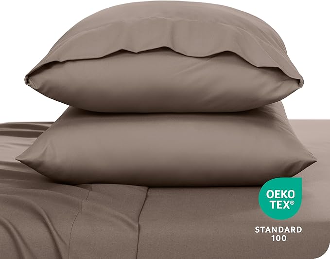 Bare Home Microfiber Pillow Cases - King 20x36 - Cooling Pillowcases - Double Brushed - Easy Care - Envelope Closure (King Pillowcase Set of 2, Taupe)