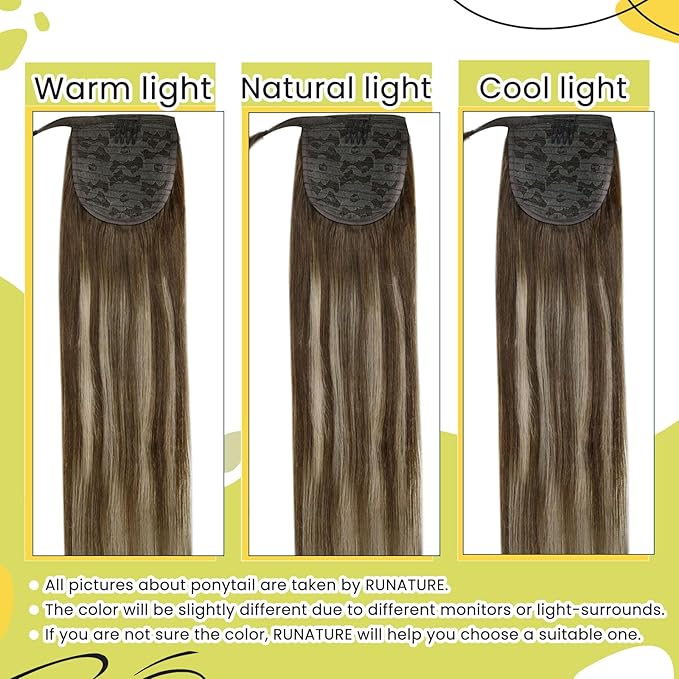 RUNATURE Real Hair Ponytail Extension, Long Human Hair Ponytail for Women, Straight Remy Natural Ponytail Extension, Add Length, 20 Inch 80g #4/27/4 Balayage Brown to Strawberry Blonde