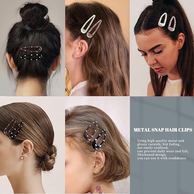 20 PCS Metal Snap Hair Clips Water Drop No Slip Barrettes for Women Bright Small Hair Clips For Thick And Thin Fine Hair,Beige Multiple Brown,1.97 x 0.5 In.