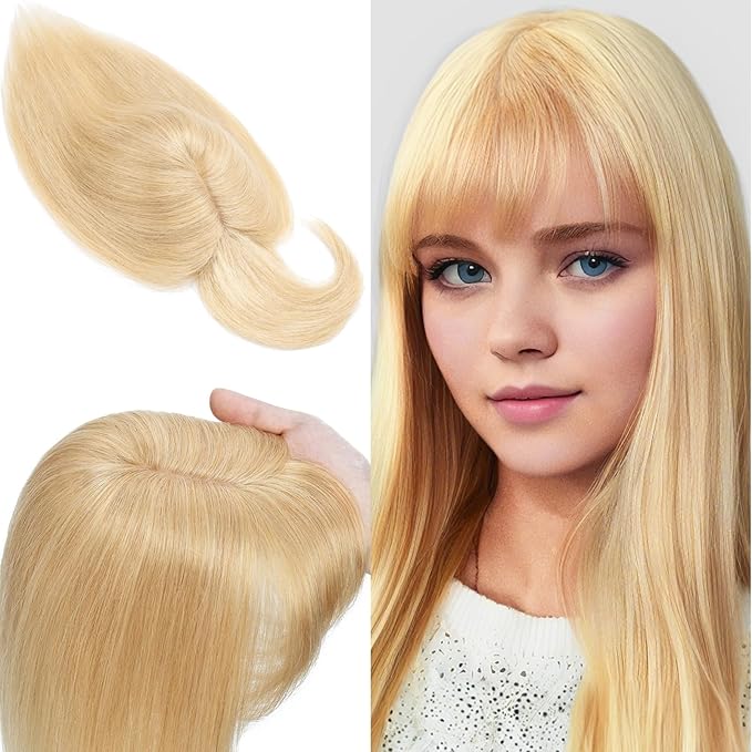 SEGO 100% Real Human Hair Toppers with Bangs for Women with Thinning Hair