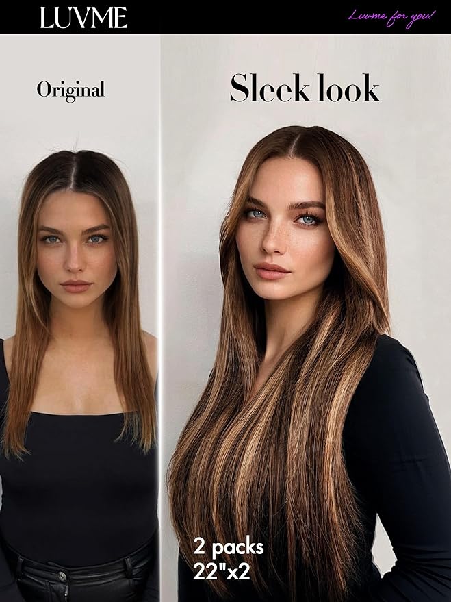 LUVME Straight Seamless 110g 7Pcs Clip in Hair Extensions Full Max with 22inch Remy Human Hair Extensions, Highlight Color 100% Real Soft