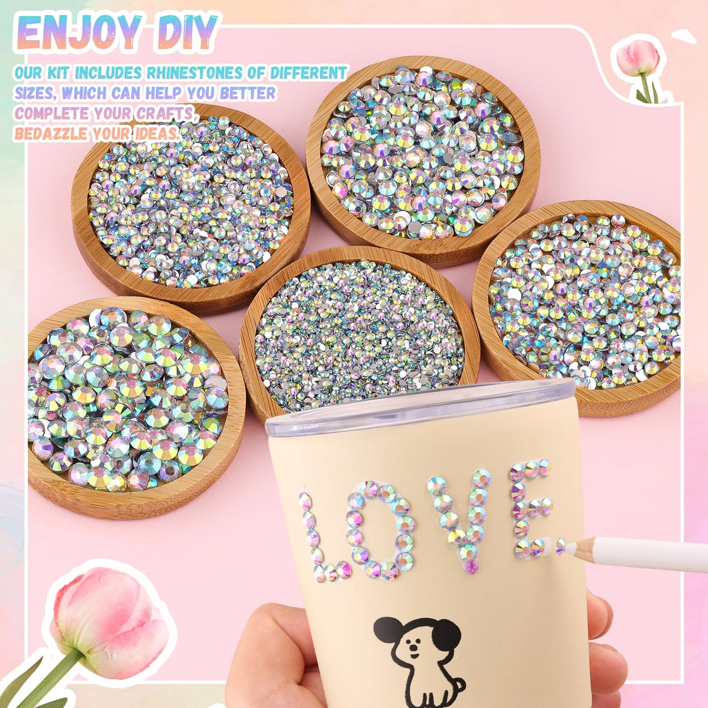 30000Pcs Resin AB Rhinestones for Bedazzling Crafting with b7000 Jewelry Glue, Bulk Flatback Gems Bedazzler Kit for Crafts Clothes Shoes Fabric Nail Diamond Art, Assorted Size 2/3/4/5/6mm