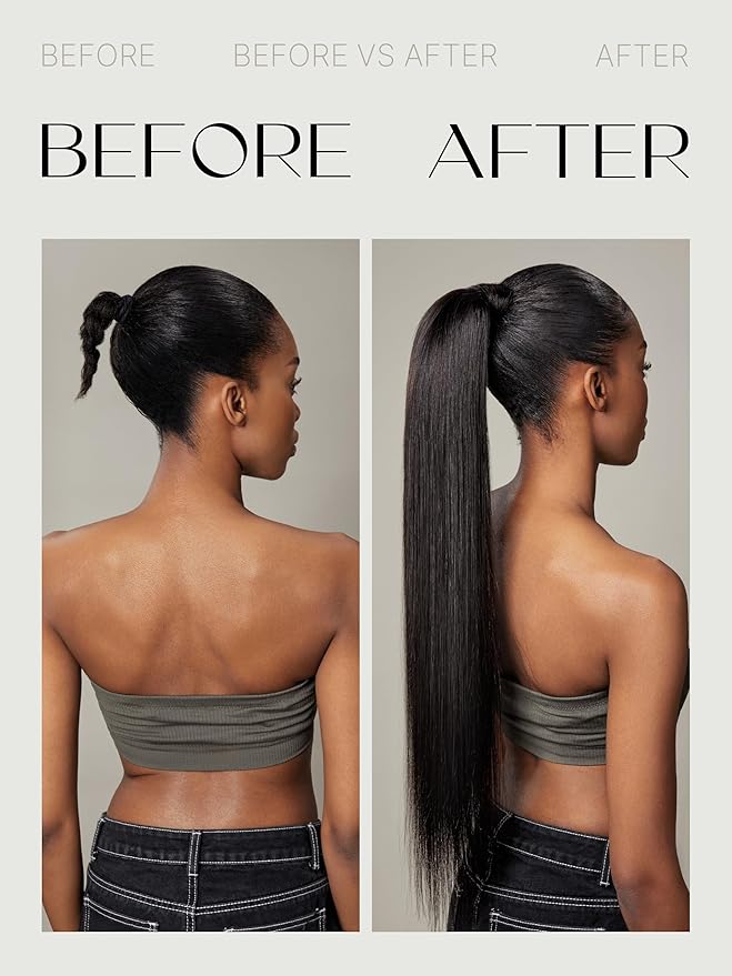 Frodio Clip in Ponytail Extension Human Hair for women Straight 26 Inches Long Straight Hair drawstring Ponytail Natural Color