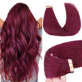 GOO GOO Tape in Hair Extensions Human Hair, Burgundy, 24inch 50g 20pcs, Skin Weft Seamless Invisible, Silky Straight with Thick Ends, Remy Human Hair