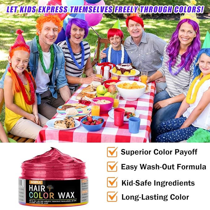 6 Colors Temporary Hair Color Wax for Christmas Party-Green Purple Orange Pink Red Blue Washable Dye for Kids, Men&Women | Stocking Stuffers | Non-Sticky Hair Dye Wax for Cosplay Party&Daily Fun(4 oz)