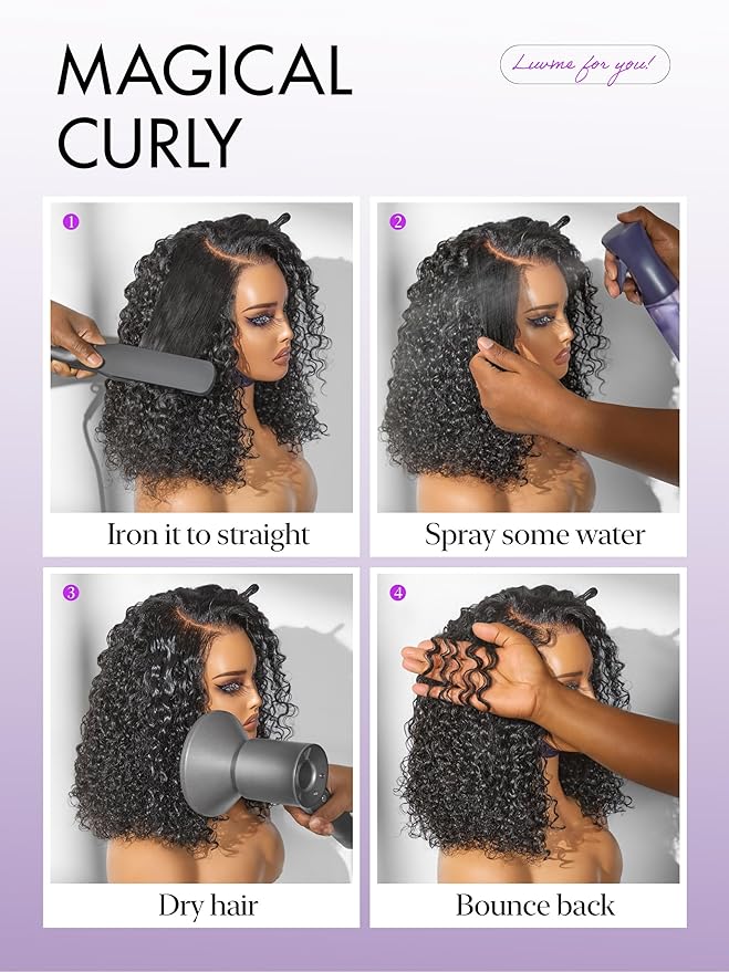 LUVME HAIR Wet and Wavy 5x5 Closure Water Wave Short Curly Bob Glueless Wigs Human Hair Pre Plucked Pre Cut Lace Side Part 100% Human Hair Wig 12 Inches