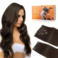 DOORES Human Hair Extensions Clip in, Light Dark Brown 14 Inch 150g 9pcs, Hair Extensions Real Human Hair Remy Hair Extensions Clip in Human Hair Straight Thick Extensions Human Hair Natural