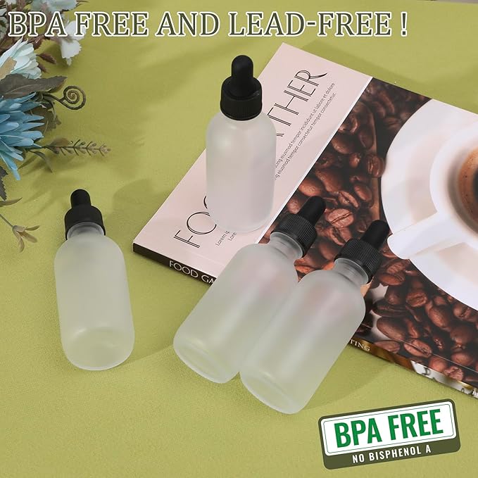 24 Pack, 2oz Glass Dropper Bottle, Preety Texture Tincture Bottles with Precise Scales Eye Droppe, for All Kinds Of Mixed Liquids,Leak-Proof Design for Easy Travel (Clear Frosted)