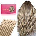 WENNALIFE Tape in Hair Extensions Human Hair, 20pcs 60g 26 inch Ash Brown with Platinum Blonde Highlights Remy Hair Extensions Straight Human Hair Tape in Extensions Skin Weft Tape Extensions