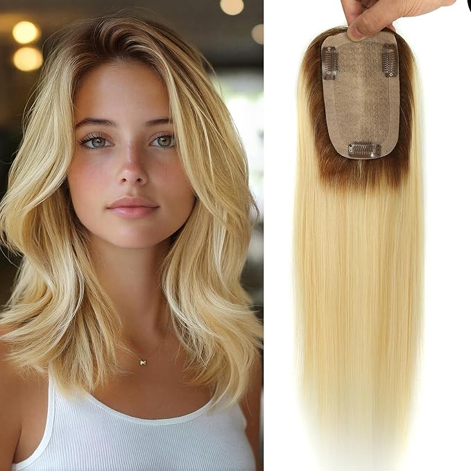 Womens Real Human Hair Toppers for Thin Hair #T3/60, 16 Inch Length 3x5 Inch Injected Silk Base 130% Density Hair Pieces