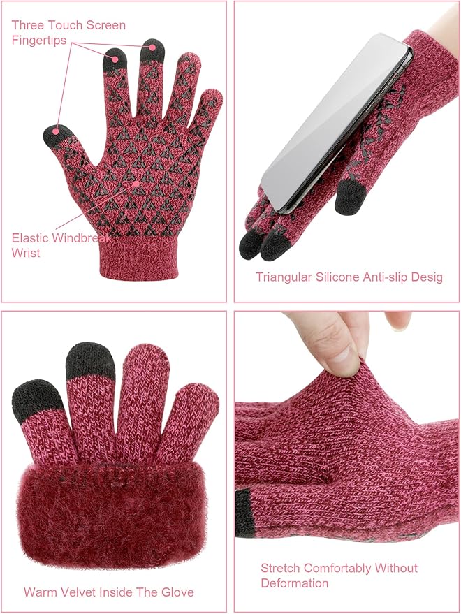 SATINIOR 6 Pieces Ear Warmer Headband Warmer Face Mask Fleece Neck Gaiter Touch Screen Winter Knit Gloves for Men and Women