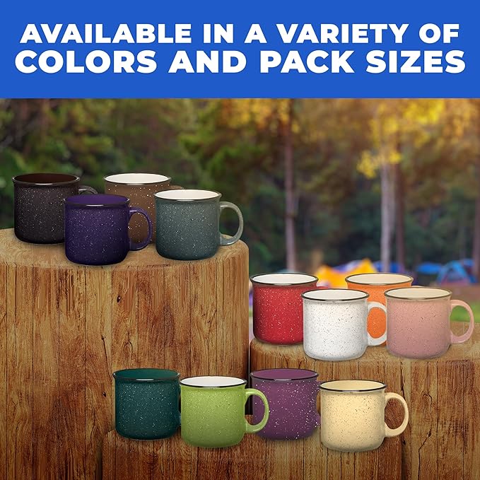 Set of 16 Ceramic Campfire Mugs – 15 Oz, Orange – Coffee & Tea Cups for Home, Work, Travel, Camping – Customizable, Great for DIY, Events, Companies