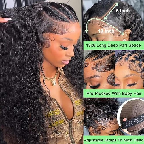 36 Inch HD Lace Front Wigs Human Hair Deep Wave Wig 200 Density 13x6 Human Hair Lace Front Wigs for Women Pre Plucked Curly Lace Frontal Wig Glueless Deep Wave Lace Front Wigs with Baby Hair