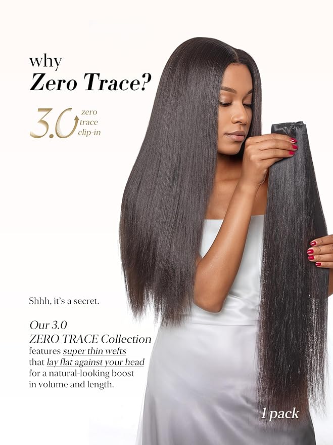 LUVME 0.59mm Zero Trace Invisible Clip in Hair Extensions, Yaki Straight 7 Pcs 100g 18 Inch, 100% Real Human Hair Clip Ins, Seamless Invisible Weft and Natural Yaki Texture for Daily Wear & Travel