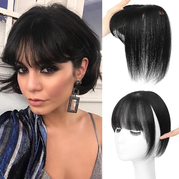 NAYOO Hair Toppers for Women Real Human Hair, 360° Cover Clips in Full Fringe Fake Bangs Hair Pieces for Women Girls Daily Wear(Natural Black)