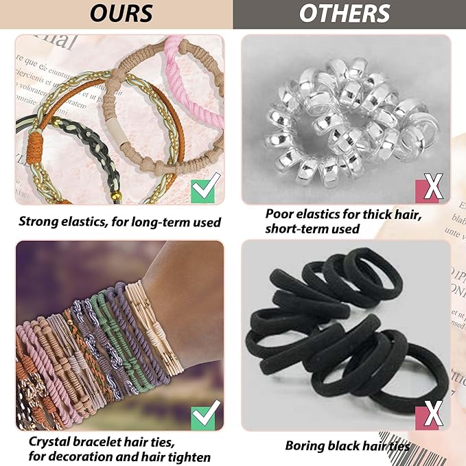 20PCS Boho Hair Ties Bracelet for Women and Girls, Elastic No-Damage Cute Bands for Thick or Thin Hair and Ponytails, All-Day Hold Hair Accessories (Set 7)