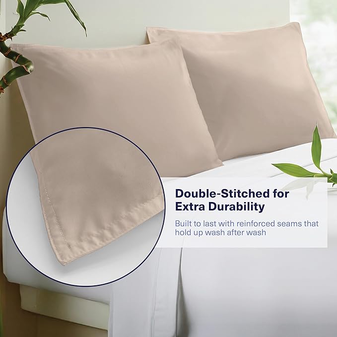 Kickoff Viscose Bamboo Pillowcase, King, Set of 2, 100% Organic Hidden Zippered Viscose Bamboo Pillow Case King Size, Cooling Pillow Cover for Hot Sleepers (20"x40", Iced Latte)
