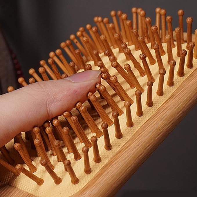 Lindale Wooden Hair Brush for Women Men, Natural Bamboo Detangler Paddle Hairbrush for Hair Growth Massaging Scalp, Reduces Static for Curly Hair with Ergonomic Handle Square