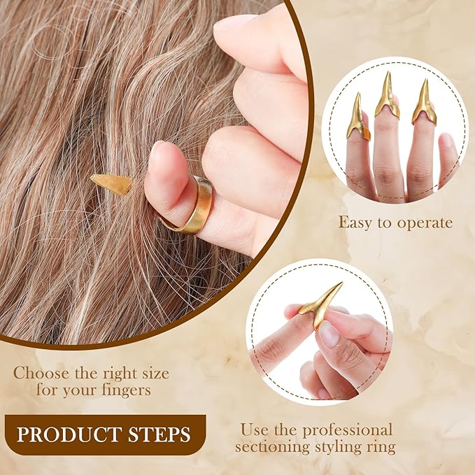 Jadive 6 Pieces Metal Hair Parting & Sectioning Rings Stitch Braid Tool Finger Retro Hair Extensions Tools for Women, Halloween Cosplay, Salon Use