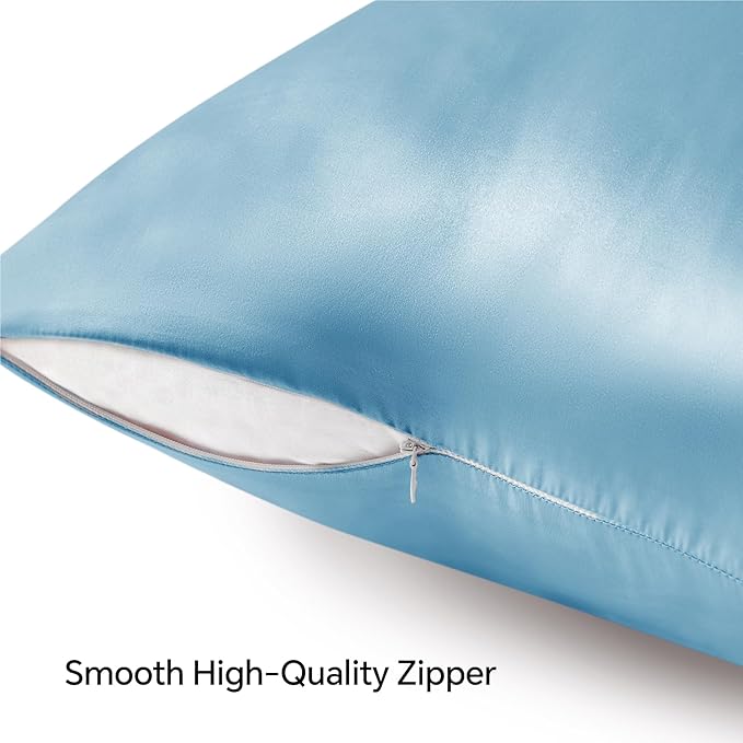 BEDELITE Satin Pillowcase with Zipper 2 Pack, Blue Pillow Cases Standard Size, Super Soft and Cooling Similar to Silk Pillow Cases, Gift for Women Men(20x26 Inches)