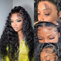 BVLBVL 24 Inch 13x6 Deep Wave Lace Front Wigs Human Hair 180 Density Curly Human Hair Wig HD Lace Frontal Wig Pre Plucked, Real Human Hair No Synthetic Blend No Tangle No Shedding Triple Lifespan 3X